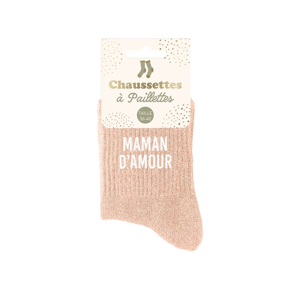 Chaussettes paillettes " MAMAN D'AMOUR"