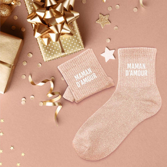 Chaussettes paillettes " MAMAN D'AMOUR"