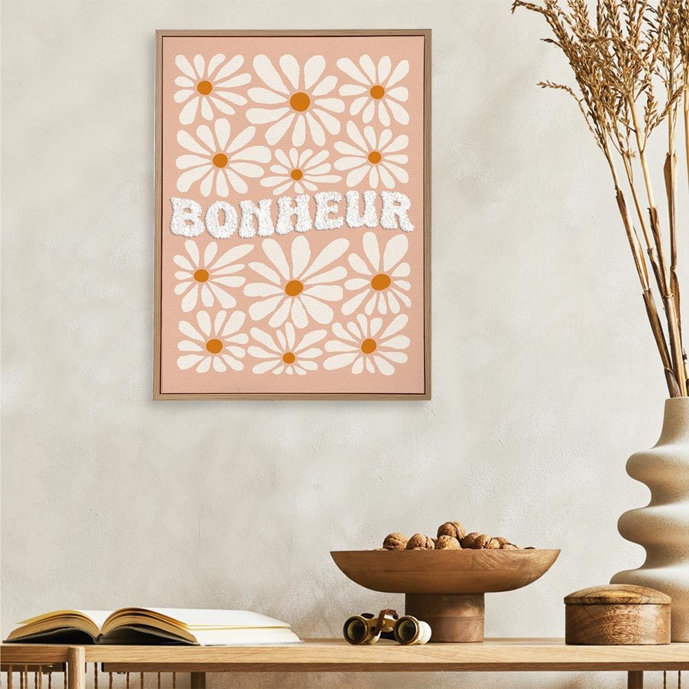 Toile tuftee "bonheur" - 30x40 cm