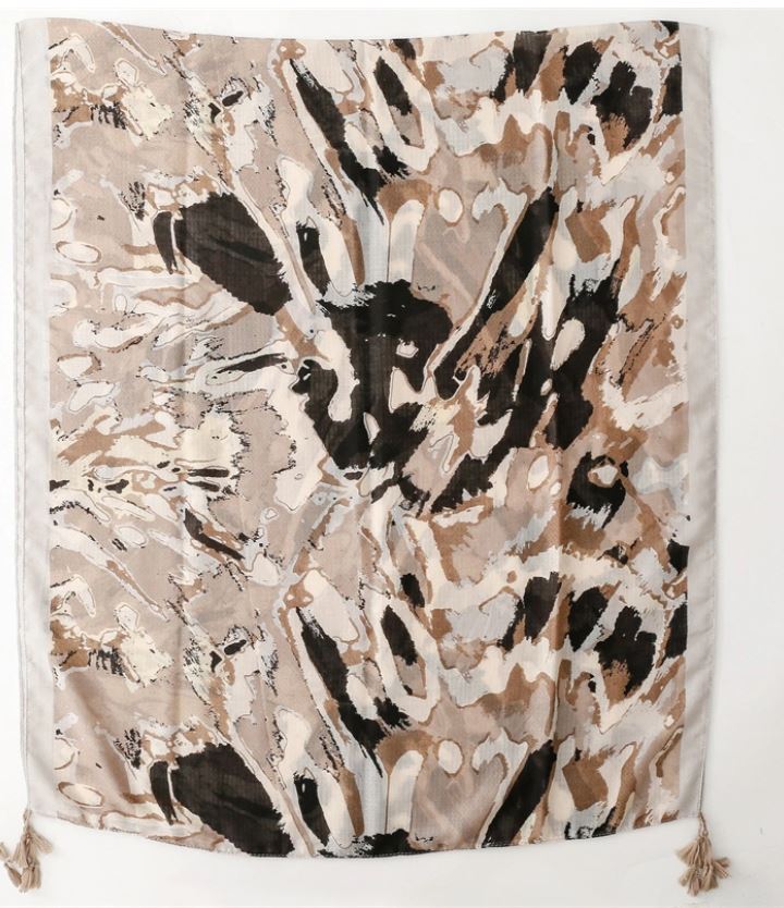 Grand foulard imprimé dégradé avec pompons