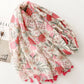 Grand Foulard imprimé fleurs avec pompons
