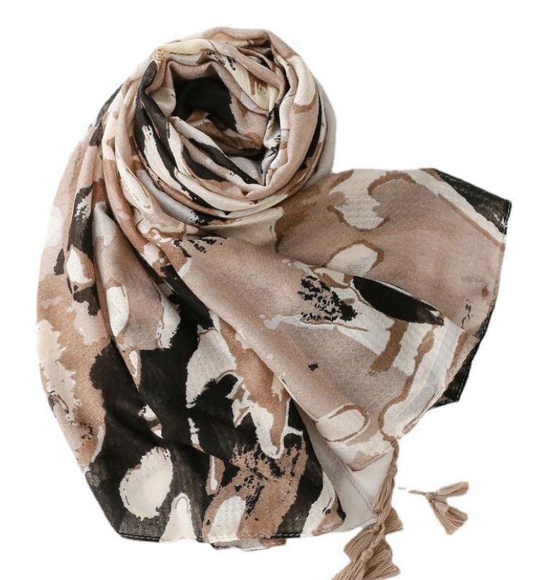 Grand foulard imprimé dégradé avec pompons
