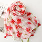 Grand foulard fleurs coquelicots avec pompons