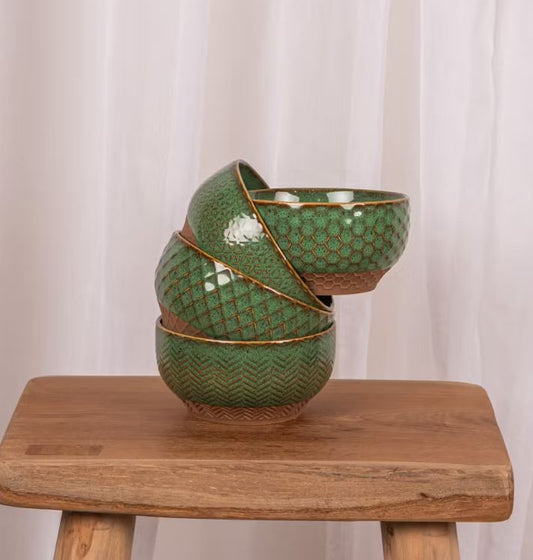 Coffret de 4 coupelles porcelaine "Jaspe" vert