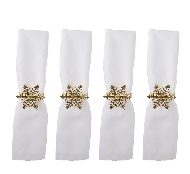 Lot de 4 ronds de serviettes flocons dorés