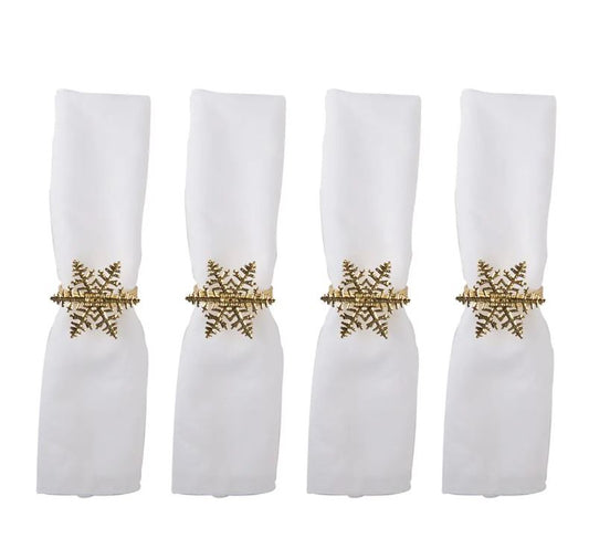 Lot de 4 ronds de serviettes flocons dorés