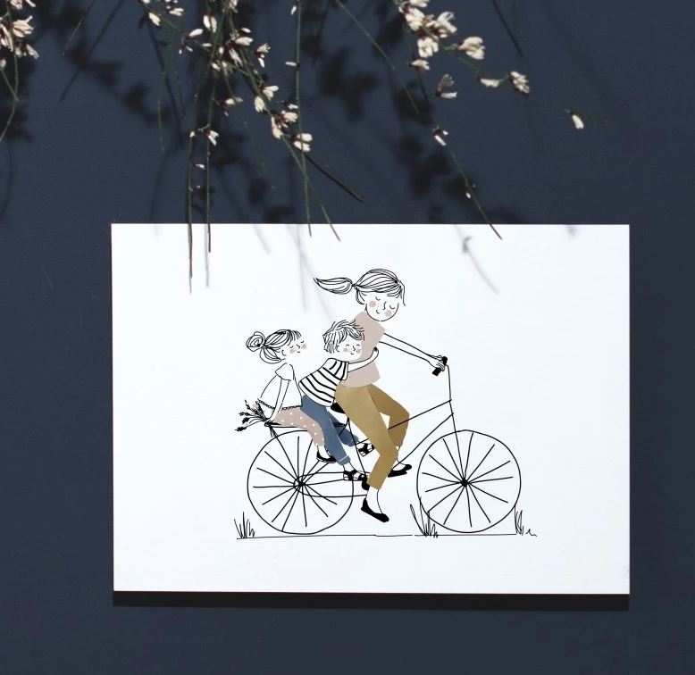 AFFICHE A3 - Balade à Vélo "Maman & fille + garçon "- My Lovely Thing