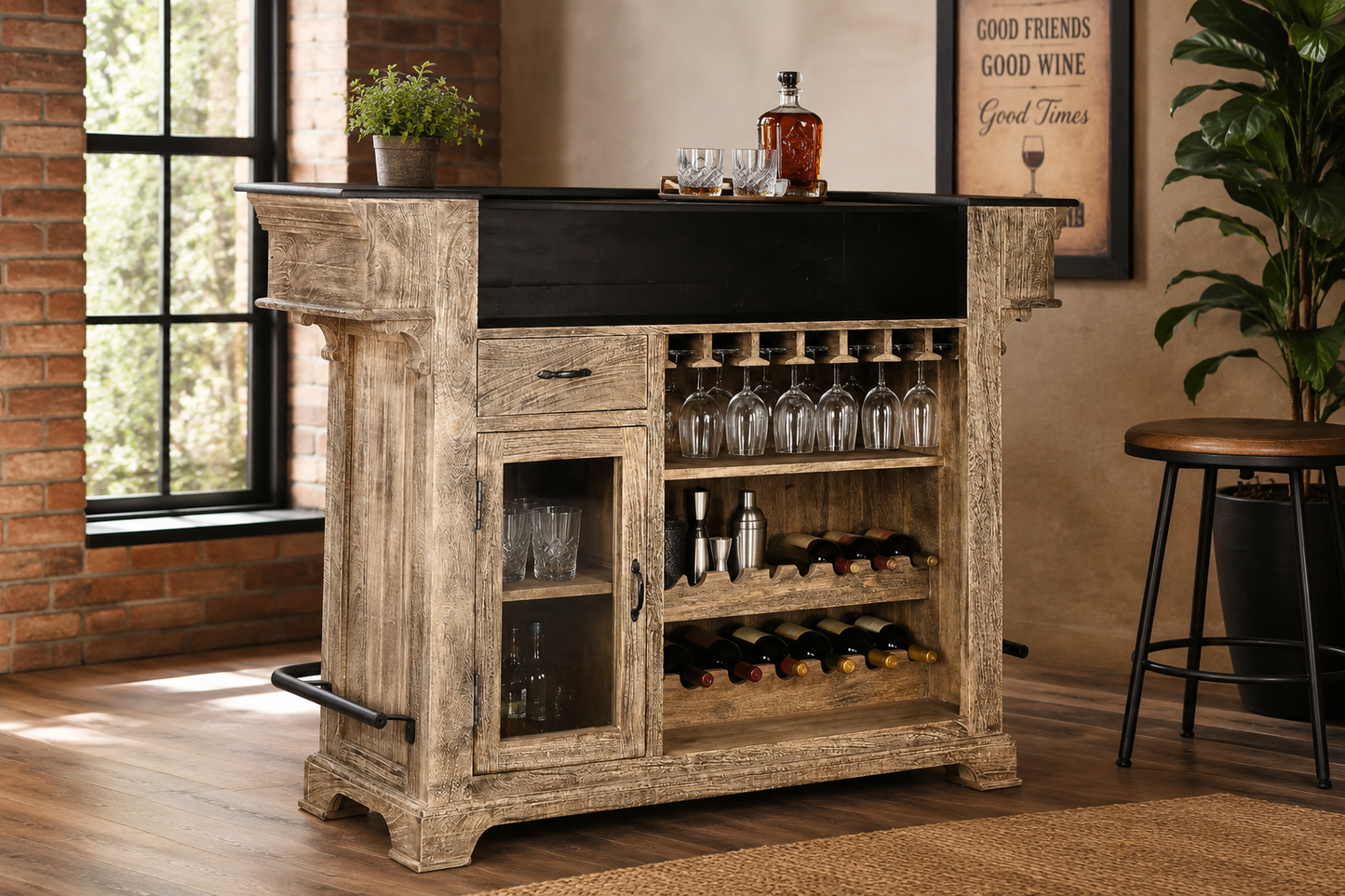 Meuble de bar bois de manguier naturel