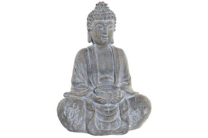 Figurine Bouddha Fibre De Verre 36x23,5x48,4 cm Gris Vieilli