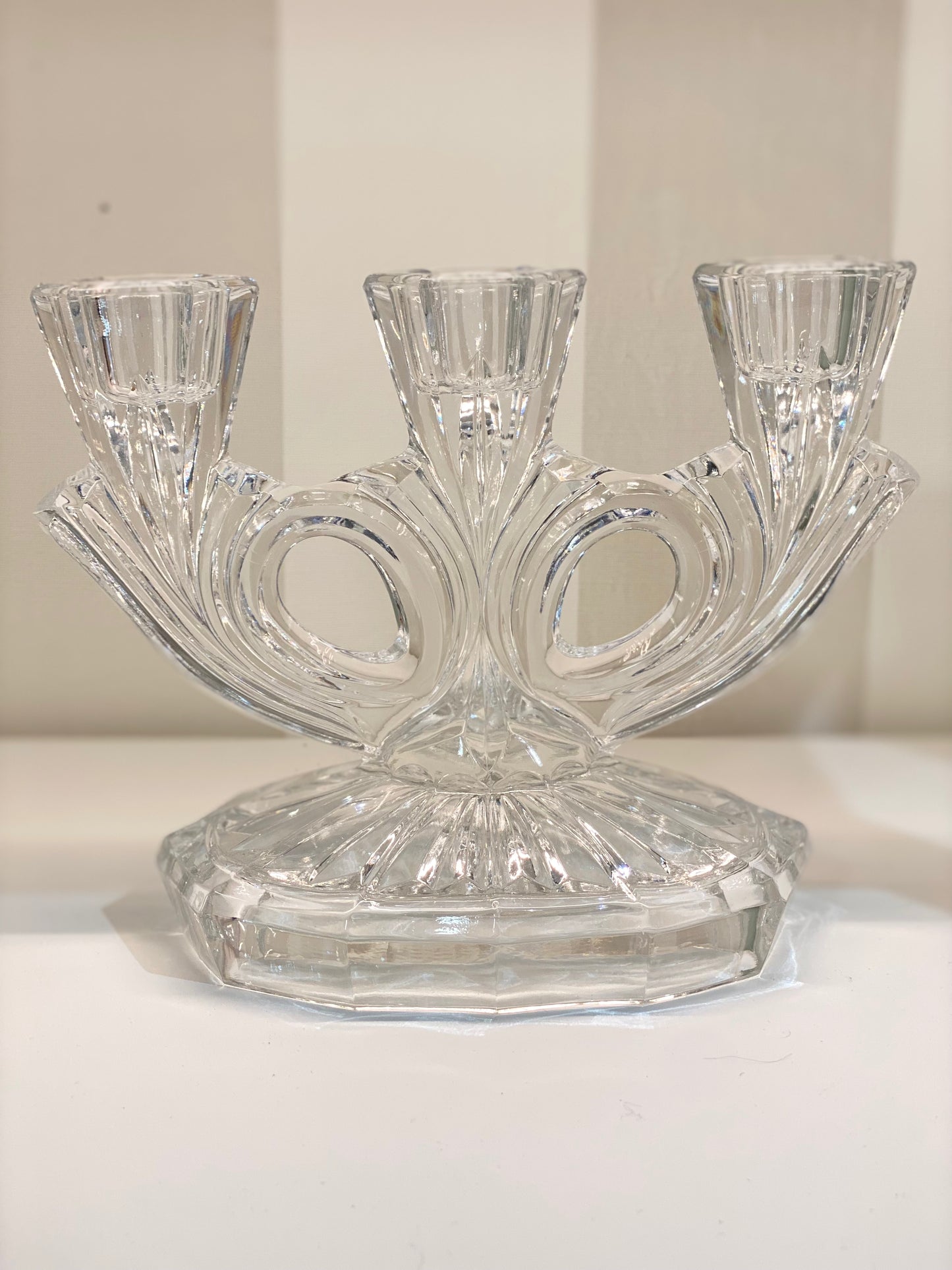 bougeoir 3 têtes en cristal années 1950