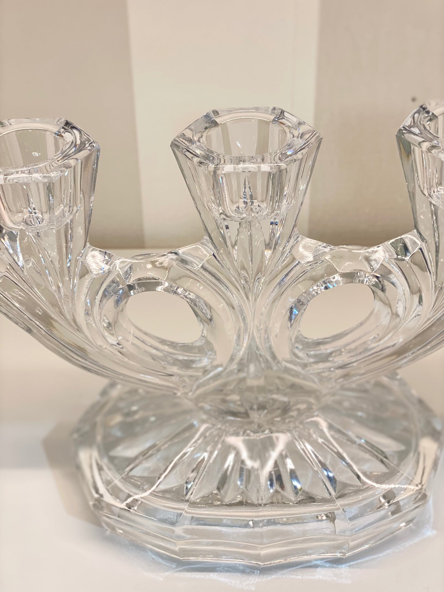 bougeoir 3 têtes en cristal années 1950