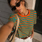 T-shirt Femme Oversize Rayé - Taille M/L