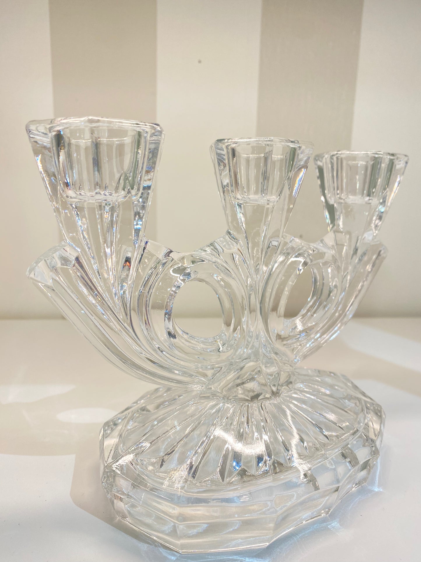bougeoir 3 têtes en cristal années 1950