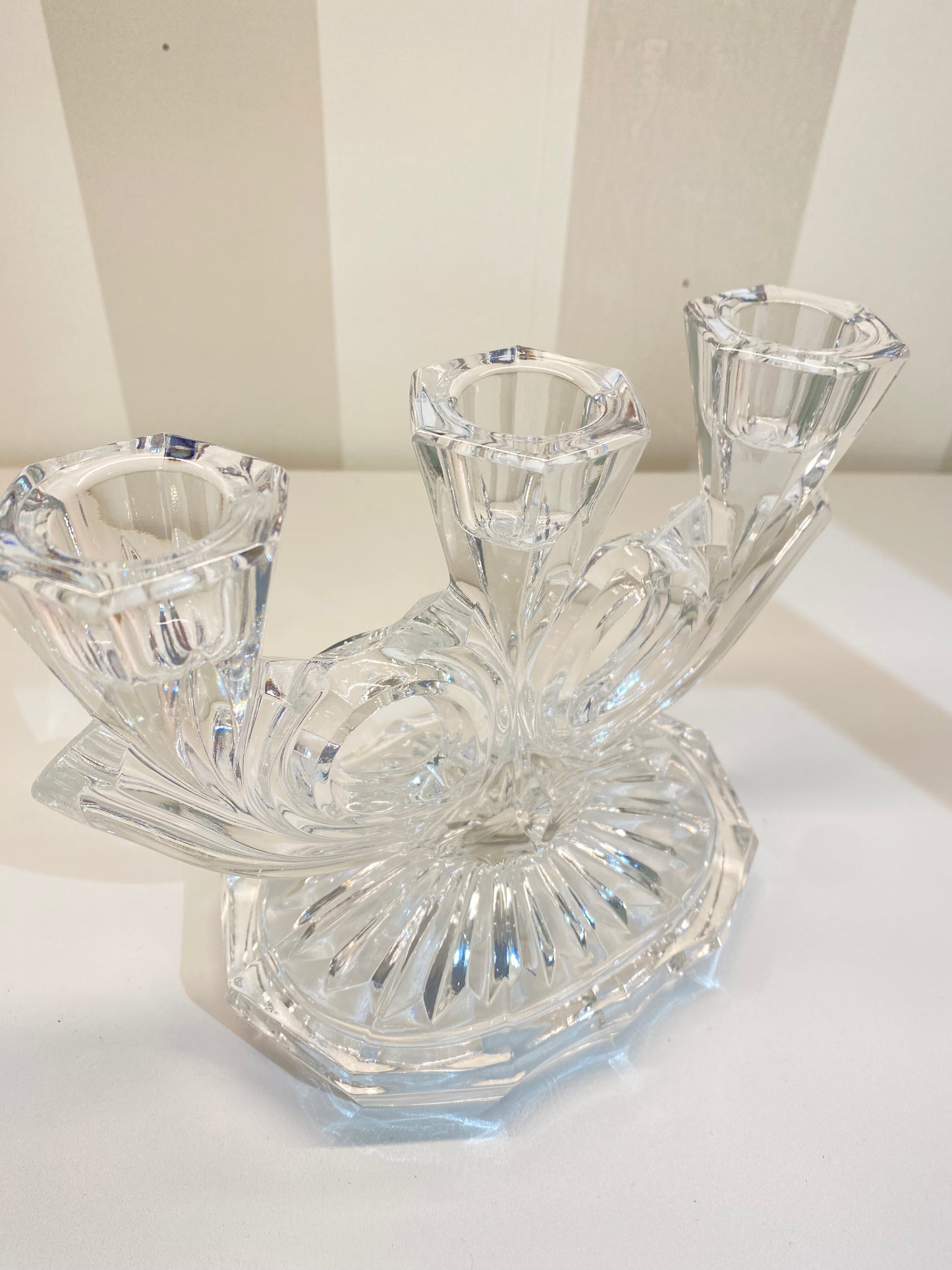 bougeoir 3 têtes en cristal années 1950