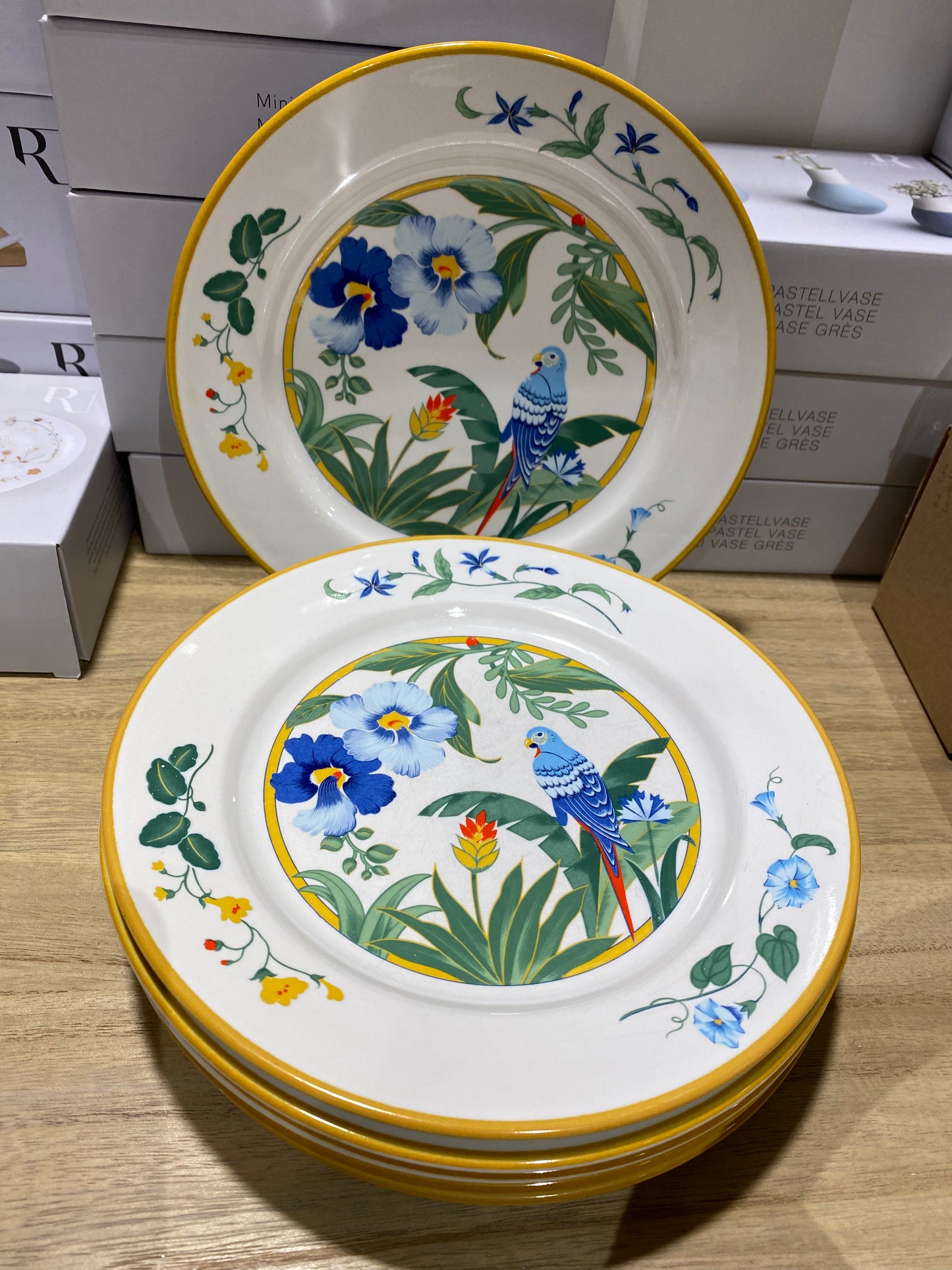 lot de 6 assiettes à dessert "ARA" Japon Hibiscus et Perroquet