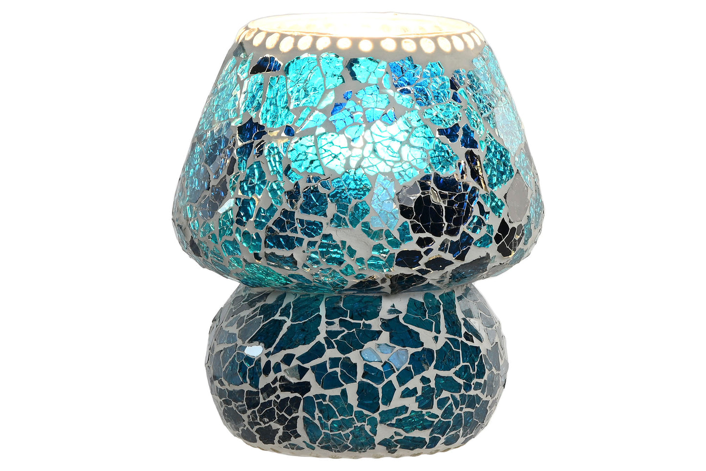 LAMPE DE TABLE en VERRE craquelé bleu