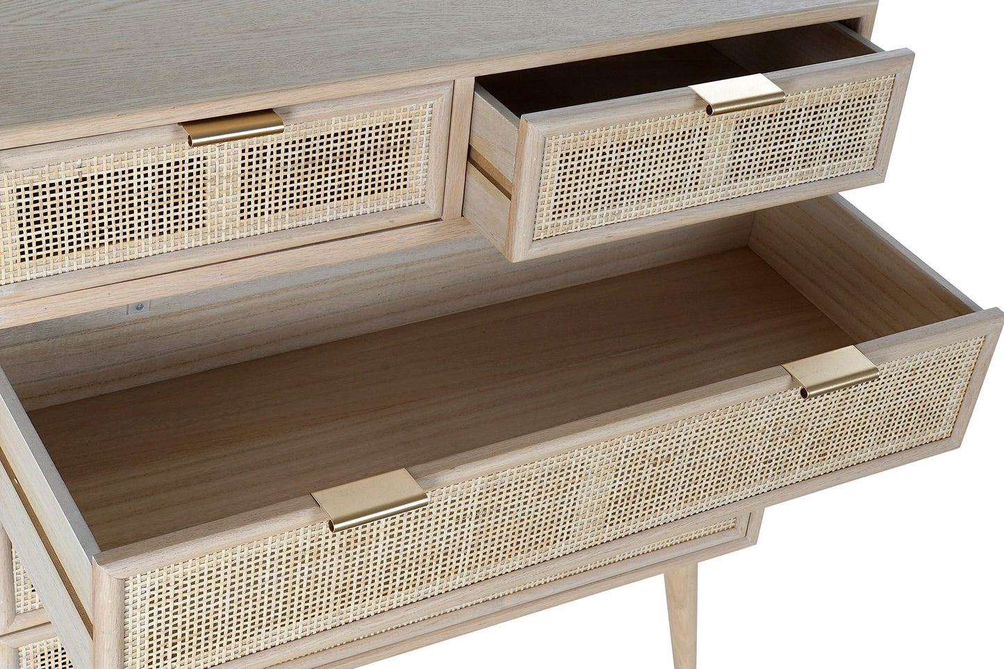 COMMODE 5 TIROIRS ROTIN NATUREL