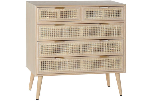 COMMODE 5 TIROIRS ROTIN NATUREL