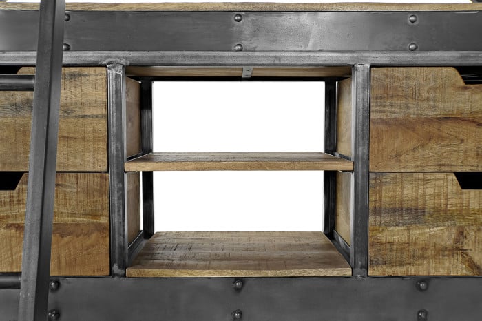 Étagère Bois Recyclé Métal 164x47x226 cm Escalier Naturel