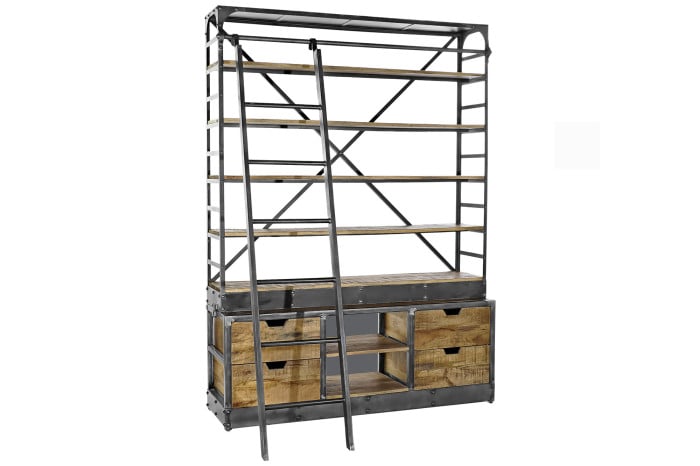 Étagère Bois Recyclé Métal 164x47x226 cm Escalier Naturel