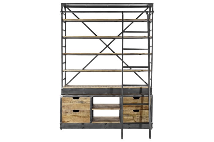 Étagère Bois Recyclé Métal 164x47x226 cm Escalier Naturel