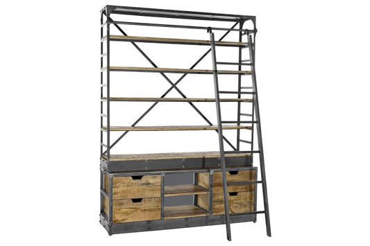 Étagère Bois Recyclé Métal 164x47x226 cm Escalier Naturel