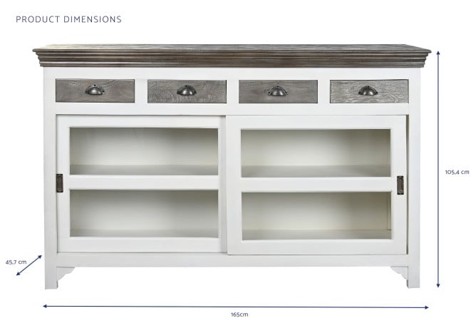 Commode Manguier Verre 165x45,7x105,4 cm Gris