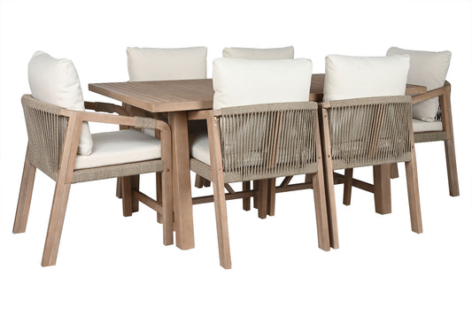 Ensemble Table à Manger en acacia + 6 fauteuils - 170 x 90 x 75 cm