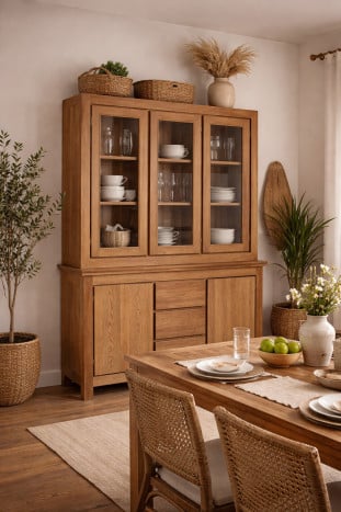 Vitrine Teck Recyclé Verre 164x47x211,5 cm Marron