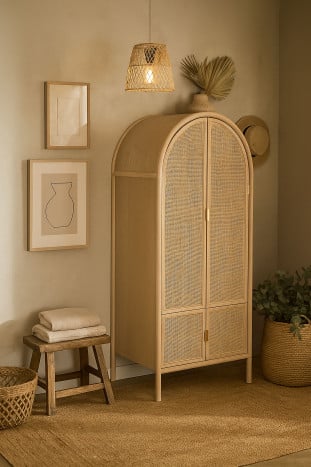 Armoire Sapin Rotin 79x58x180 cm Naturel