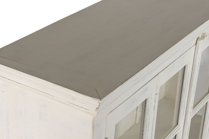 Vitrine XXL Teck Manguier 270x43x244 cm Blanc Décapage