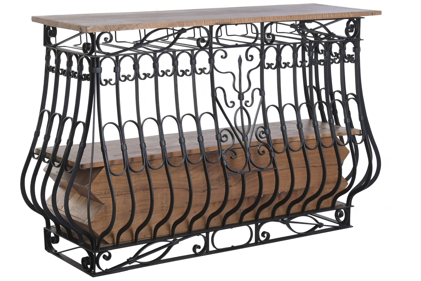 Meuble de bar au style atypique en bois et métal fer forgé