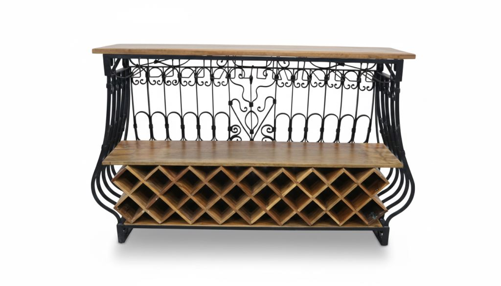 Meuble de bar au style atypique en bois et métal fer forgé