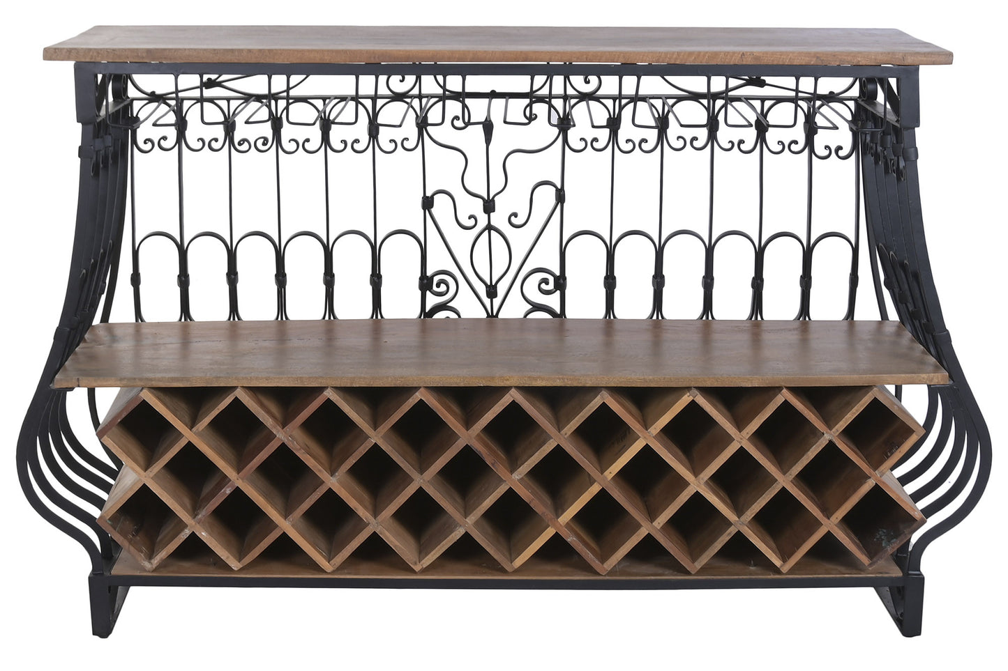 Meuble de bar au style atypique en bois et métal fer forgé