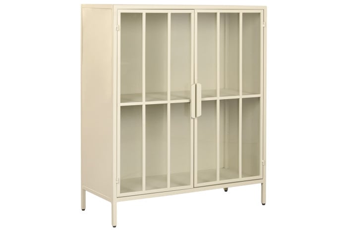 Commode Métal Verre Trempé 85x37x100 cm Crème Mat