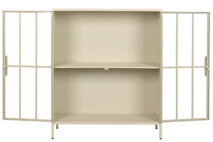 Commode Métal Verre Trempé 85x37x100 cm Crème Mat
