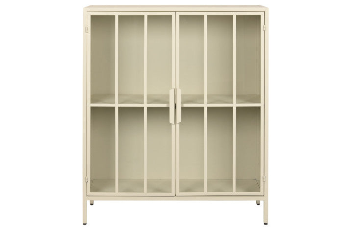 Commode Métal Verre Trempé 85x37x100 cm Crème Mat