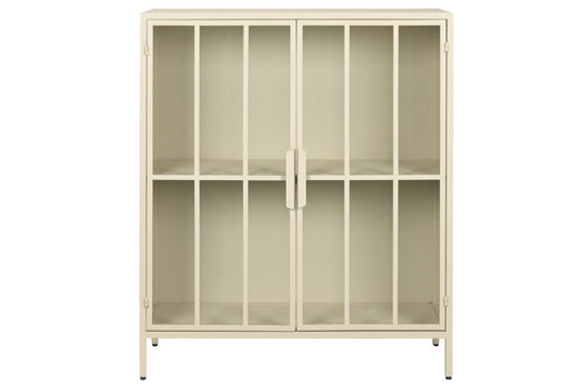 Commode Métal Verre Trempé 85x37x100 cm Crème Mat