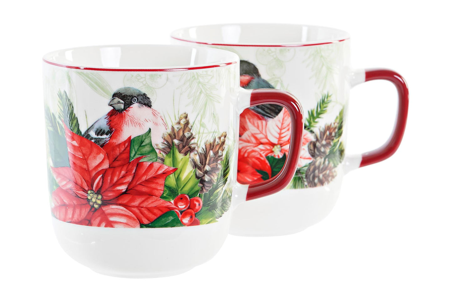 mug en PORCELAINE "poinsettia et rouge gorge"