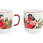 mug en PORCELAINE "poinsettia et rouge gorge"