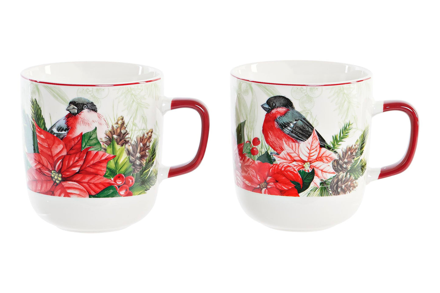 mug en PORCELAINE "poinsettia et rouge gorge"