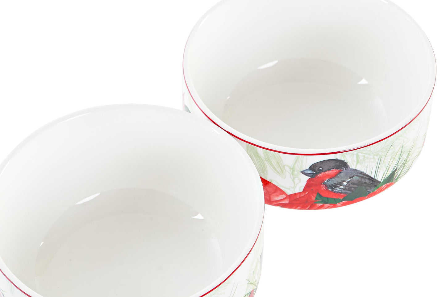 BOL en PORCELAINE "poinsettia et rouge gorge"