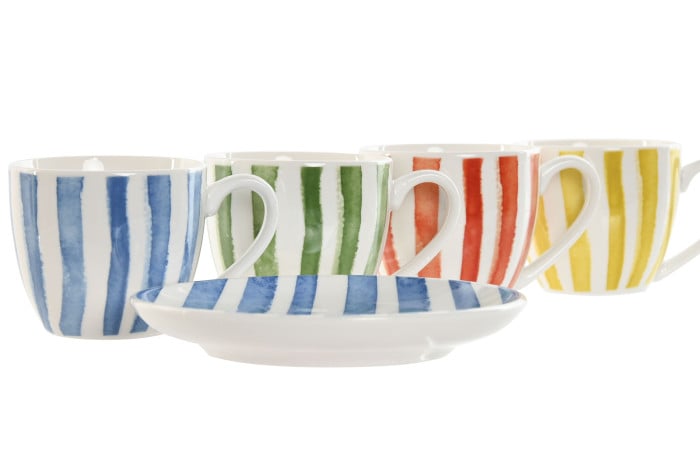 Set à Café 6 Porcelaine 8,5x6,2x5,5 cm 90ml Multicolore Rayé