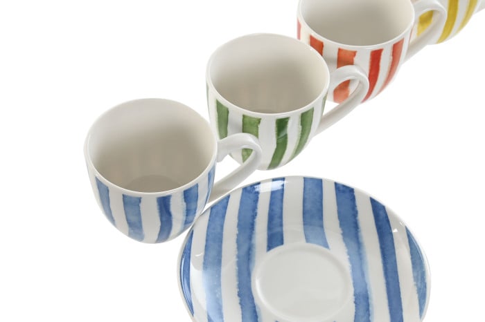 Set à Café 6 Porcelaine 8,5x6,2x5,5 cm 90ml Multicolore Rayé