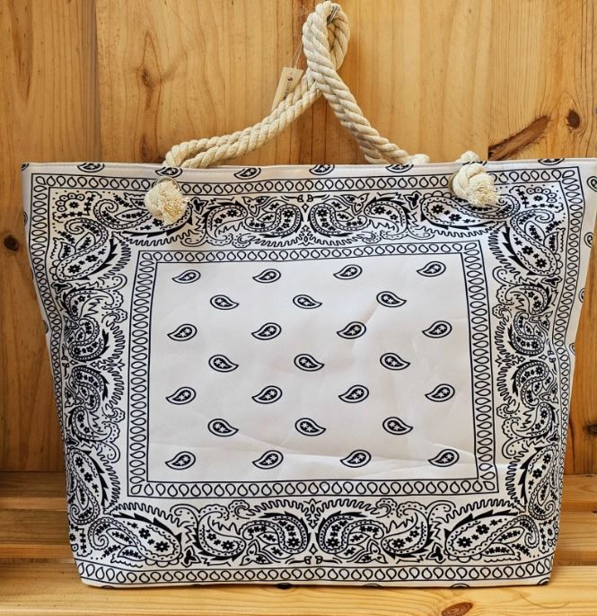 grand sac cabas, fermeture éclaire imprimé bandana BLANC