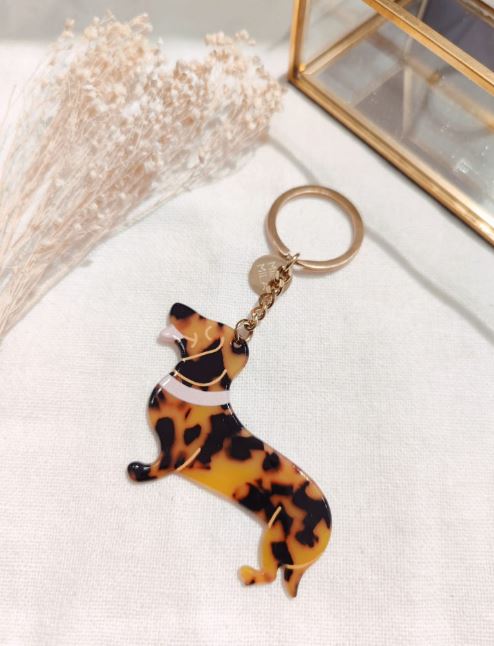 porte clé résine teckel léopard