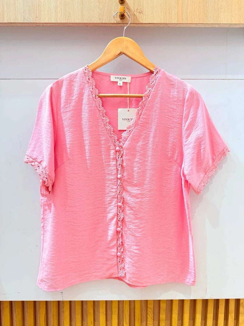 Blouse Col Dentelle à Boutons VIVICHY