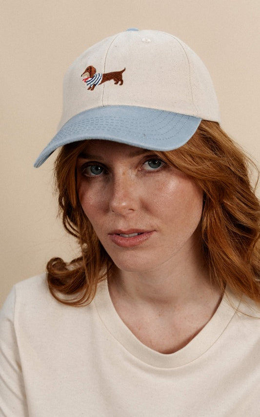 Casquette vintage bi-colore brodée Teckel marinière