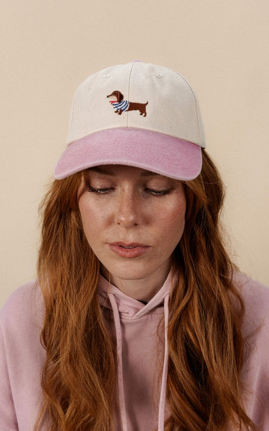 Casquette vintage bi-colore brodée Teckel marinière