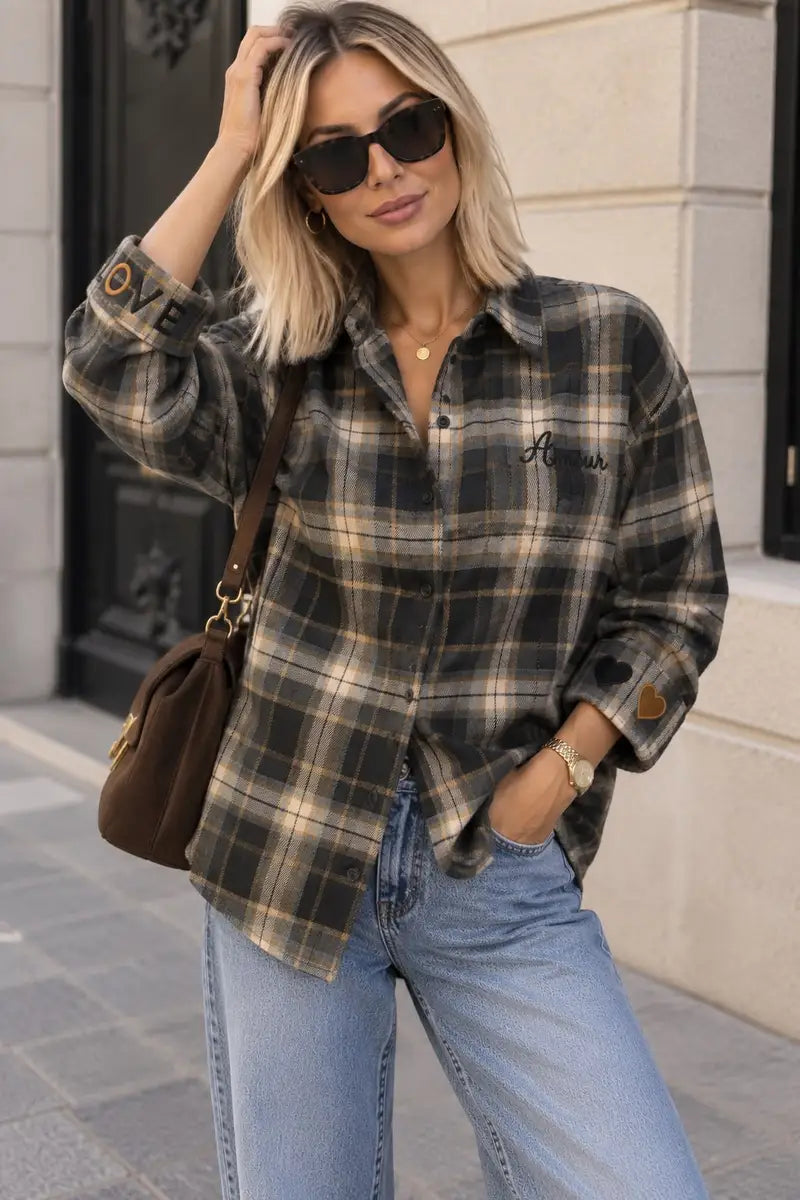 Chemise Femme Oversize à Carreaux Brodée Emma & Ashley Design